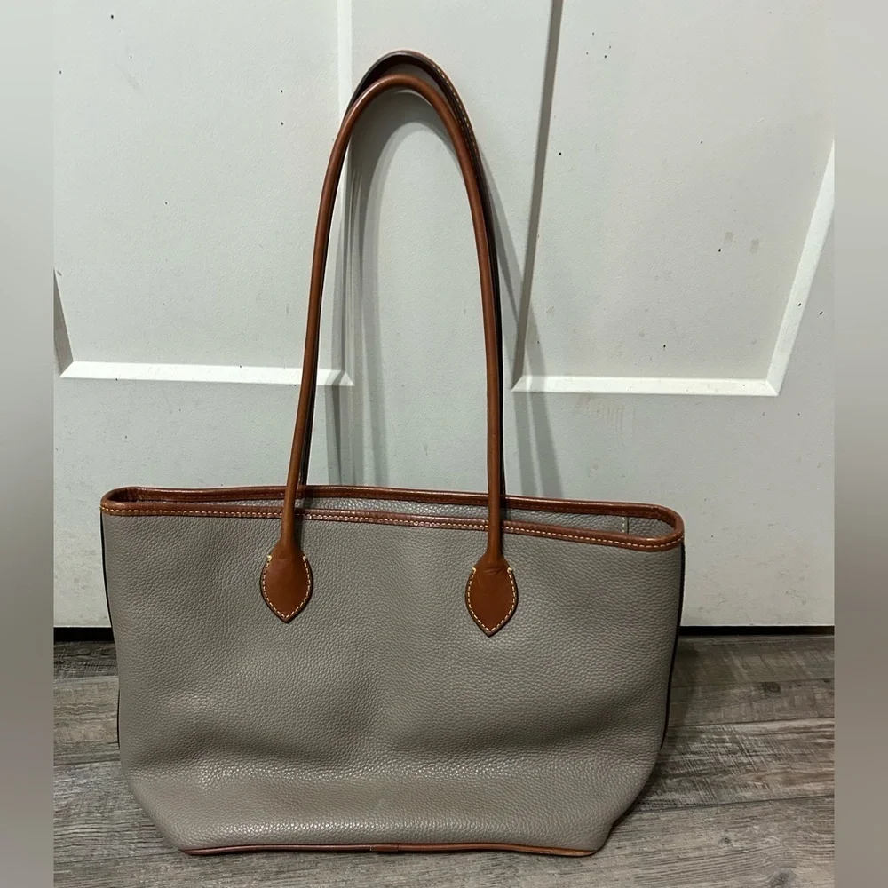 Dooney & Bourke Pebble Grain Grey/Taupe and Tan leather Large Tote bag